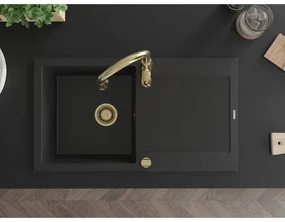 Mexen Leo, 1-komorový granitový drez 900x500x190 mm a drezová batéria Savita, čierna, 6501-77-672601-50