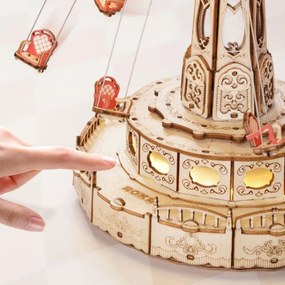ROBOTIME Roker Svítící 3D drevené puzzle Hracia skrinka: Retiazkový kolotoč 289 ks