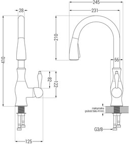 Mexen Mario, 2-komorový granitový drez 820x436x161 mm a drezová batéria Savita, šedá, 6504-71-672601-71