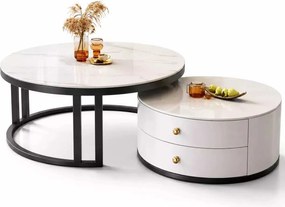 LuxuryForm DESIGN Konferenčný stolík ORION 70 × 70 / 50 × 50 cm – biely / biely mramor (set 2 ks)