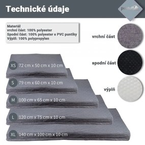 Vankúšik pre psa veľkosť S, svetlo šedý,  79 x 60 x 10 cm