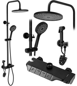 Sprchový set Rea Max - vaňová batéria, dažďová, ručná a bidetová sprcha čierna