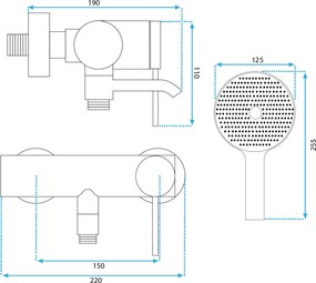 Rea Clif, nástenná vaňová batéria s ručnou sprchovou súpravou, grafitová, REA-B4324