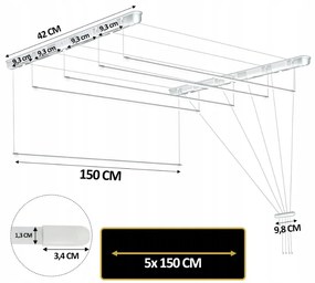 Erga Erga, stropný vešiak na sušenie bielizne 5x150 cm, biela, ERG-SEP-10SUSSUF5PP15