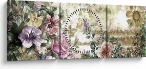 Obraz - Dizajnové kvety (s hodinami) (90x30 cm)