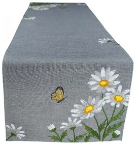 Sivý moderný obrus Margarétka 40x140 cm