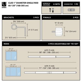 Matne čierna oceľová roztiahnuteľná garniža 168 - 305 cm Cleo – Umbra