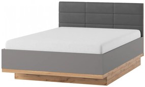 Dvoulůžková čalouněná postel Livorno 160x200 dub Wotan/šedá