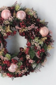 Ružovo bordový vianočný veniec na dvere 52cm