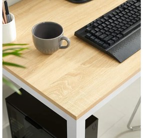 Jedálenský set 1 + 4, biely stôl TESSA 120x60 cm dekor dub + béžová stolička BALI MARK s bukovými nohami