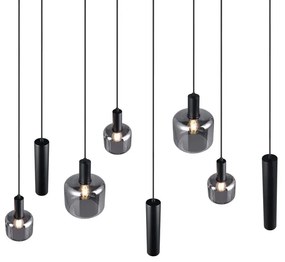 Čierne závesné svietidlo s kovovo-skleneným tienidlom Mataro – Trio