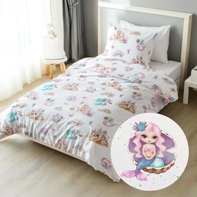 Biante Detské bavlnené posteľné obliečky Sandra SA-567 Morské víly a kráľovstvo na bielom Predĺžené 140x220 a 70x90 cm