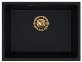 Sink Quality Crypton 60, kuchynský granitový drez 535x400x205 mm + zlatý sifón, čierna, SKQ-CRY.C.1KBO.60.XG