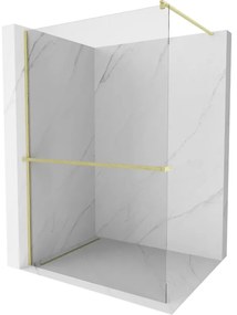 Mexen Kioto+, sprchová zástena Walk-In s poličkou a vešiakom 70 x 200 cm, 8mm číre sklo, zlatý matný profil, 800-070-121-55-00