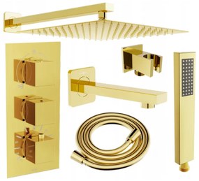 Mexen Cube DR02 podomietkový vaňový a sprchový set s hlavovou sprchou 25x25 cm (7v1), zlatá lesklá, 77503DR0225-50