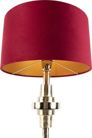 Stolná lampa v štýle Art Deco s červeným zamatovým tienidlom 35 cm - Diverso