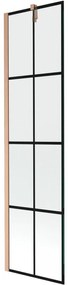 Mexen Next, 1-krídlová vaňová zástena 50 x 150 cm, 6mm číre sklo - čierny vzor, medená matná, 895-050-000-00-70-77