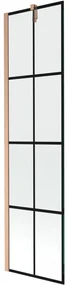 Mexen Next, 1-krídlová vaňová zástena 50 x 150 cm, 6mm číre sklo - čierny vzor, medená matná, 895-050-000-00-70-77