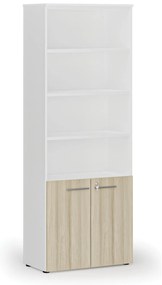 Kombinovaná kancelárska skriňa PRIMO WHITE, dvere na 2 poschodia, 800 x 420 x 2128 mm, biela/dub prírodná
