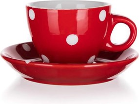 Šálka s tanierikom Dots 100 ml, červená bodkovaná