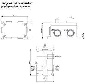 Mereo, Sprchová podomietková batéria s trojcestným prepínačom, Viana, Mbox, MER-CBE60157B