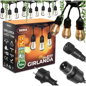 BERGE Záhradná girlanda 10m + 20x 1W LED žiarovka