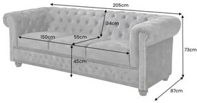 Sedacia súprava 41215 Chesterfield 3-sedenie Zamat Šedá  - Komfort-nábytok