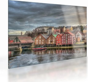 Sklenený obraz - Domy pri rieke (70x50 cm)