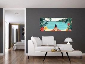 Obraz - Jogínka na pláži (120x50 cm)