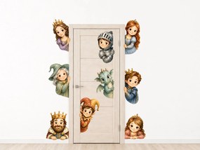 Rozprávkové postavy okolo dverí nálepky na stenu pre dievčatá list 29 × 46 cm