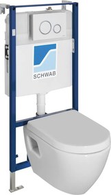 , Závesné WC NERA s podomietkovou nádržkou a tlačidlom Schwab, biela, NS952-SET5