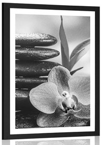 Plagát s paspartou meditačná Zen kompozícia v čiernobielom prevedení - 60x90 white