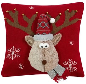 Červený vianočný dekoračný vankúš sob Rudolf - 40*40*7cm