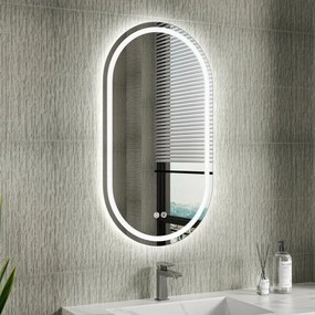 Erga Lyra, oválne LED zrkadlo 50x90cm, 3 farby svetla, predné a zadné osvetlenie, vyhrievacia podložka proti zapareniu, ERG-V01-LYRA-5090-CL