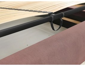 Svetloružová čalúnená dvojlôžková posteľ s úložným priestorom s roštom 160x200 cm Jagna – Bobochic Paris