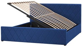 Zamatová posteľ s úložným priestorom 160 x 200 cm modrá ROCHEFORT Beliani