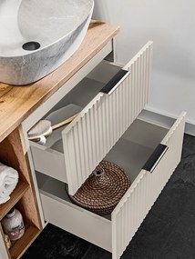 Závěsná skříňka pod umyvadlo Adel Cashmere s deskou 80 cm kašmír/dub wotan