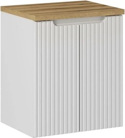 Skrinka pod umývadlo 50 cm s doskou: biela, ryhované čelá (NOVA WHITE 82-50-2D)