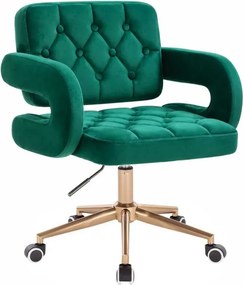 LuxuryForm DESIGN Stolička ADRIA VELUR na zlatej podstave s kolieskami - zelená