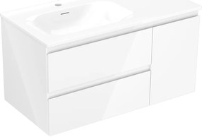 Mexen Orio, kúpeľňová skrinka 90 cm s umývadlom Vela ľavá, 2S, 1D, biela lesklá, 91A13-09047-3-BBFFF00-W23L00