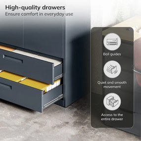 Modulárna kovová multifunkčná skriňa so zásuvkou antracitová MEGAN 1850 x 900 x 400 mm