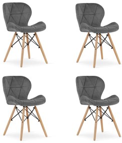 Set 4 zamatových kresiel LAGO - šedé