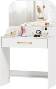 HOMCOM toaletný stolík so zaobleným zrkadlom, 3 zásuvky, biely, 80 × 40 × 135 cm | Aosom