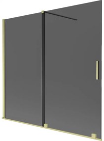 Mexen Velar, 2-krídlová posuvná vaňová zástena 170 x 150 cm, 8mm šedé sklo, zlatá matná, 896-170-000-41-55