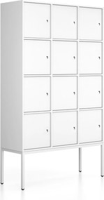 Kancelárska skriňa FRAME, biela podnož, 12x dvere, 1299 x 450 x 2185 mm, cylindrický zámok, biela