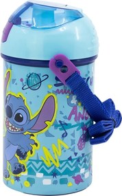 Plastová fľaša na pitie so slamkou a viečkom Stitch &amp; Angel - 450 ml