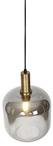 Dizajnové závesné svietidlo čierne & zlaté s dymovým sklom - Zuzanna