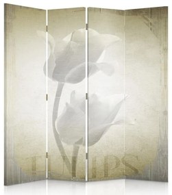 Ozdobný paraván, Retro tulipány - 145x170 cm, štvordielny, klasický paraván