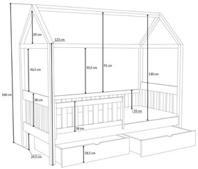 Detská domčeková posteľ z masívu borovice MAGDA so šuplíkmi - 200x90 cm - BIELA