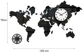 3D nalepovacie hodiny Continents čierno-biele